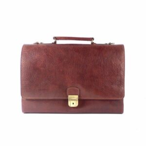 Cartera portadocumentos en piel color cuero con asa