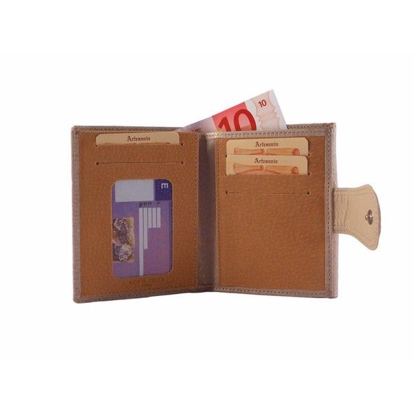 Billetero pequeño para mujer en piel Nilo color beis o verde - Imagen 2