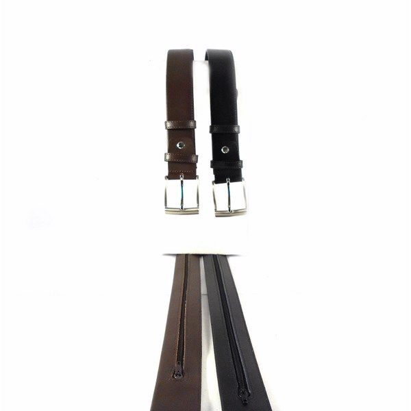 Cinturón con cremallera interior para dinero en piel color marrón o negro