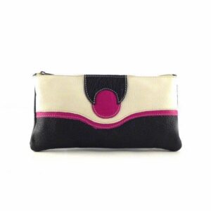 Monedero - neceser de piel con cremallera para bolso morado y blanco