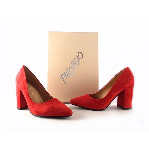 Zapatos Prestigio de tacón ancho con puntera fina C-902 color antelina rojo - Imagen 2