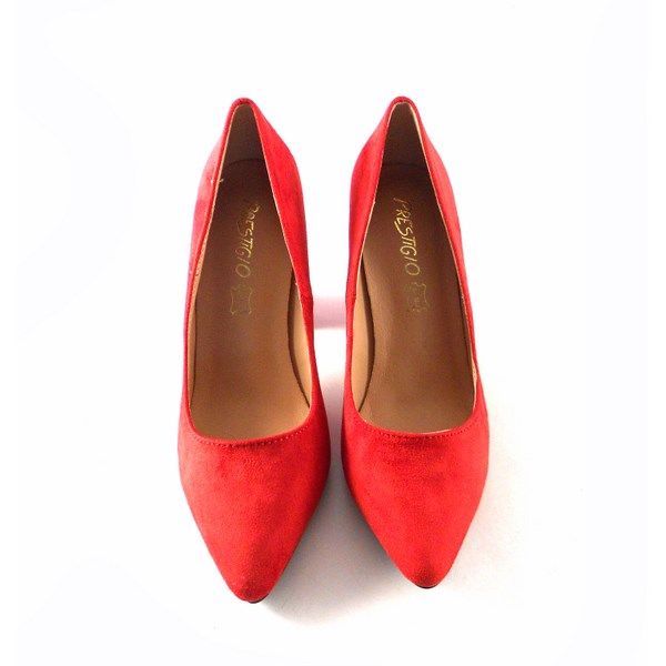 Zapatos Prestigio de tacón ancho con puntera fina C-902 color antelina rojo - Imagen 3