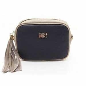 Bolso bandolera piel con cremallera negro/beige