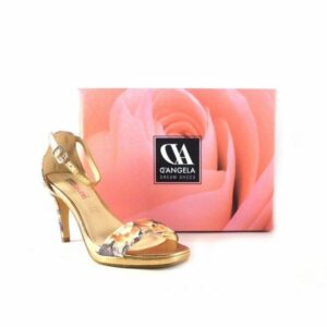 Sandalias de fiesta D'Angela estampado floral sobre oro bronce