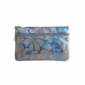 Neceser para bolso en piel flores plateadas
