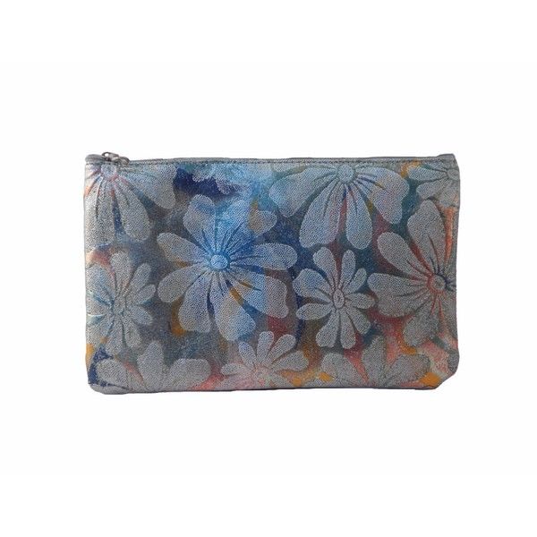 Neceser para bolso en piel flores plateadas - Imagen 3