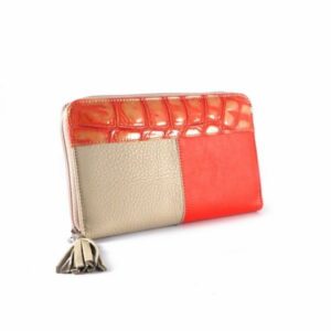 Billetero de piel Nilo cremallera combinado coral o marrón