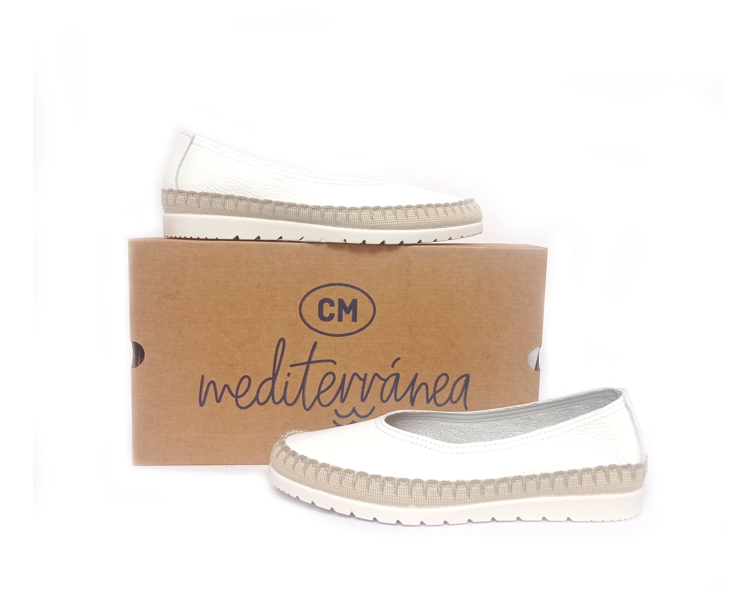 Alpargatas planas en piel MEDITERRÁNEA blanco - Imagen 2