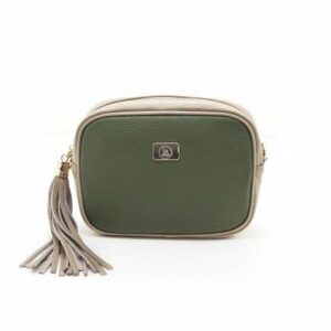 Bolso bandolera piel con cremallera verde/beige
