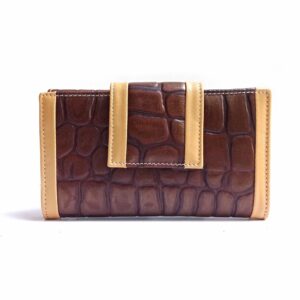 Cartera de piel mujer mediana NILO coco print marrón brillo