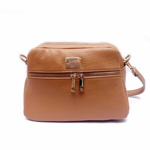 Bandolera en piel doble compartimento beige