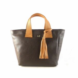 Bolso de mano tipo cesta en piel auténtica con bandolera marrón