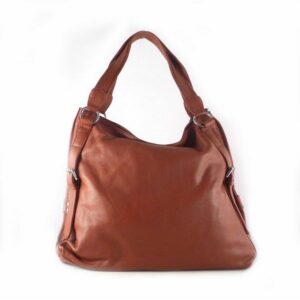 Bolso shopper en piel natural color cuero con doble asa