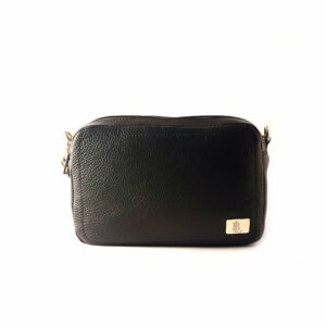 Bolso bandolera doble cremallera LB de piel legítima color negro