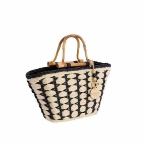 Capazo de mano con asas de madera AMICHI combinado negro