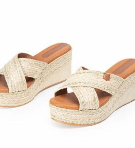 Zueco de cuña baja yute POPA albufera laminado platino