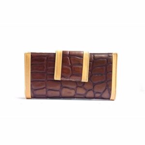Cartera de piel mujer grande NILO coco print marrón brillo