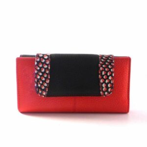 Cartera mujer grande de piel auténtica NILO combinada rojo/negro