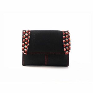 Cartera mujer tamaño tarjeta de piel auténtica NILO combinada negro/rojo