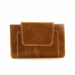 Cartera mediana para mujer en piel rota color camel
