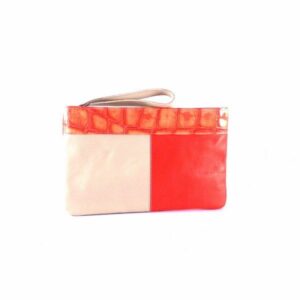 Neceser bolso de piel grande para mujer color rojo