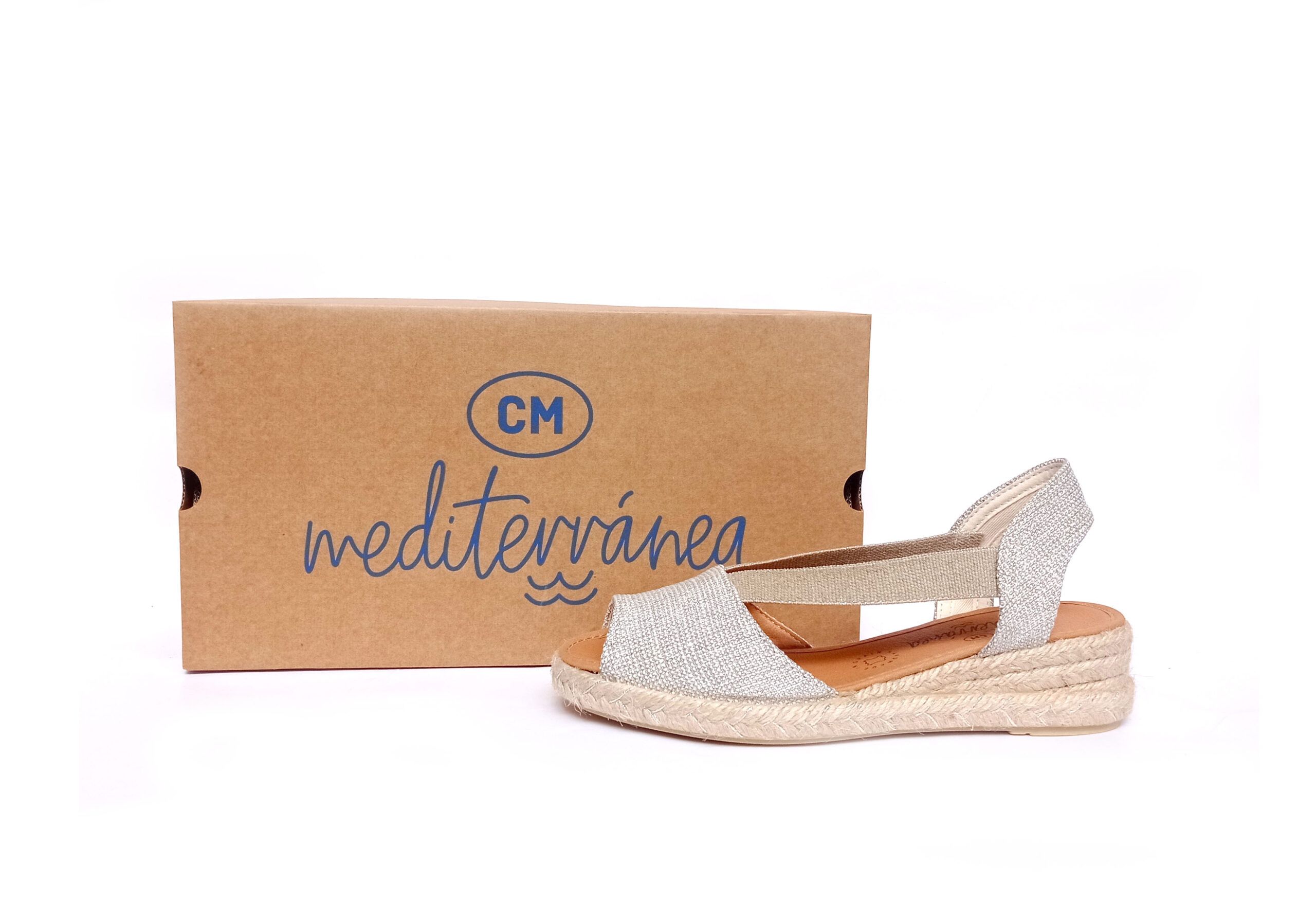 Alpargatas tipo sandalias CM Mediterránea de cuña baja plata