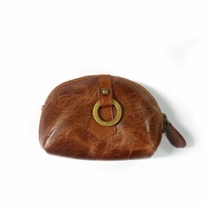 Monedero de piel pequeño con cremallera en color cuero original