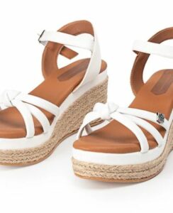 Sandalias POPA Cuña Baja Yute Tampa Blanco con hebilla