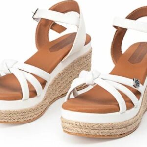 Sandalias POPA Cuña Baja Yute Tampa Blanco con hebilla