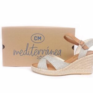 Alpargatas cuña tipo sandalias MEDITERRÁNEA de tiras cruzadas plata