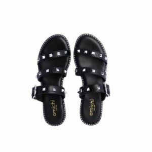 Sandalias planas de tiras AMICHI tachas negro