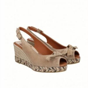 Alpargatas VIGUERA de cuña de yute esparto en piel de serraje camel