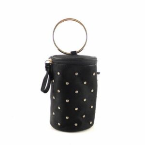 Bolso fiesta o cóctel con asa metálica E.Ferri negro con dorado