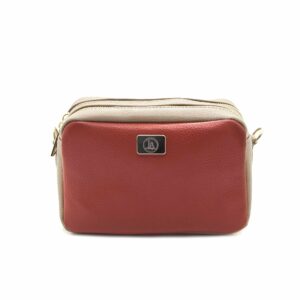 Bandolera en piel doble compartimento naranja combinado