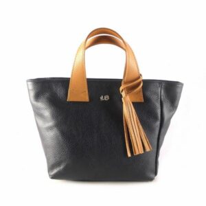 Bolso de mano tipo cesta en piel auténtica con bandolera azul marino