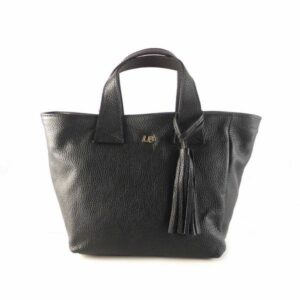 Bolso de mano tipo cesta en piel auténtica con bandolera negro