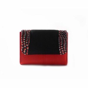 Cartera mujer pequeña piel auténtica NILO combinada rojo/negro